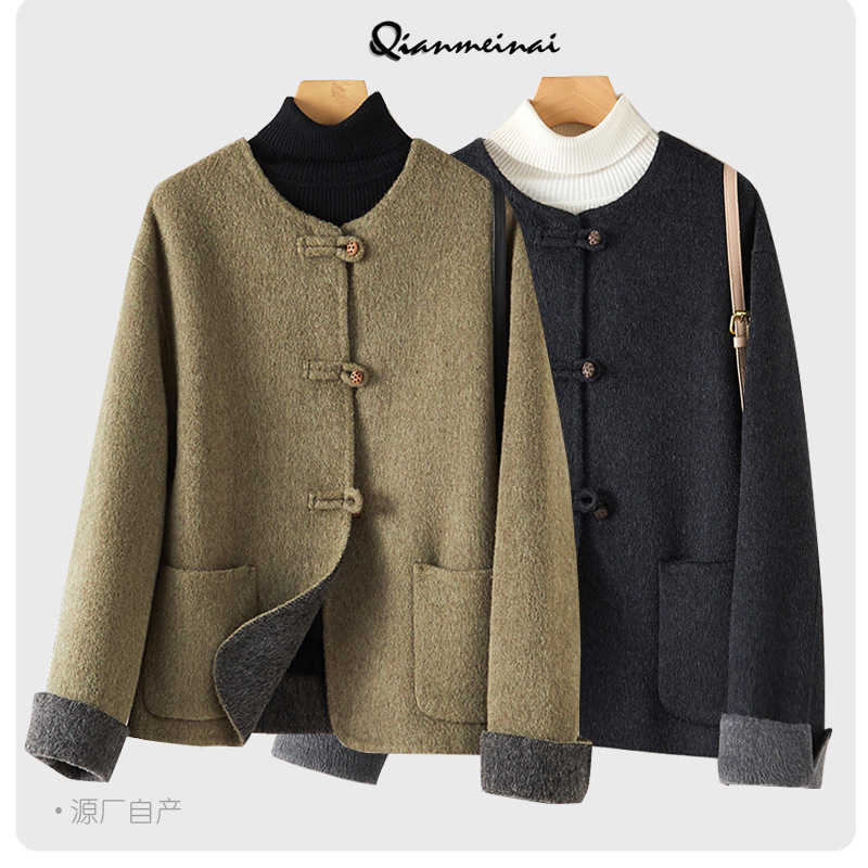 新しい新しい中国風のカラーブロック両面ウールコート女性のトップス秋と冬のウールコートブティック婦人服卸売