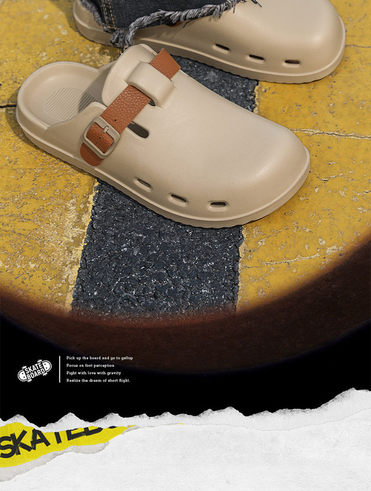 Dép sandal nam nửa gót đế dày chống trượt kiểu lười đi biển — kaki, xám, đen chi tiết 9