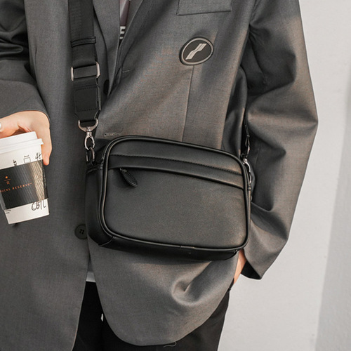 2024 Spring New PU Leather Korean Style Single Shoulder Diagonal Small Chest Bag Trendy Version Manufacturer Wholesale Men's Bag