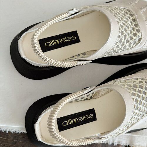 Women's thick-soled sandals 2025 summer lace mesh fisherman shoes heightening toe half slipper fairy net beach shoes 