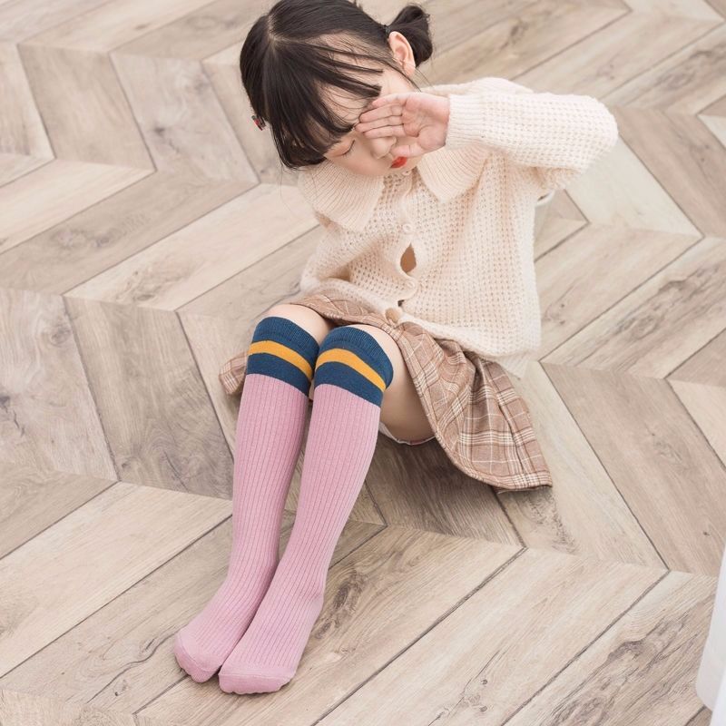 Children's knee socks spring and summer three bar calf socks college style children's socks breathable medium long tube girls' cotton socks