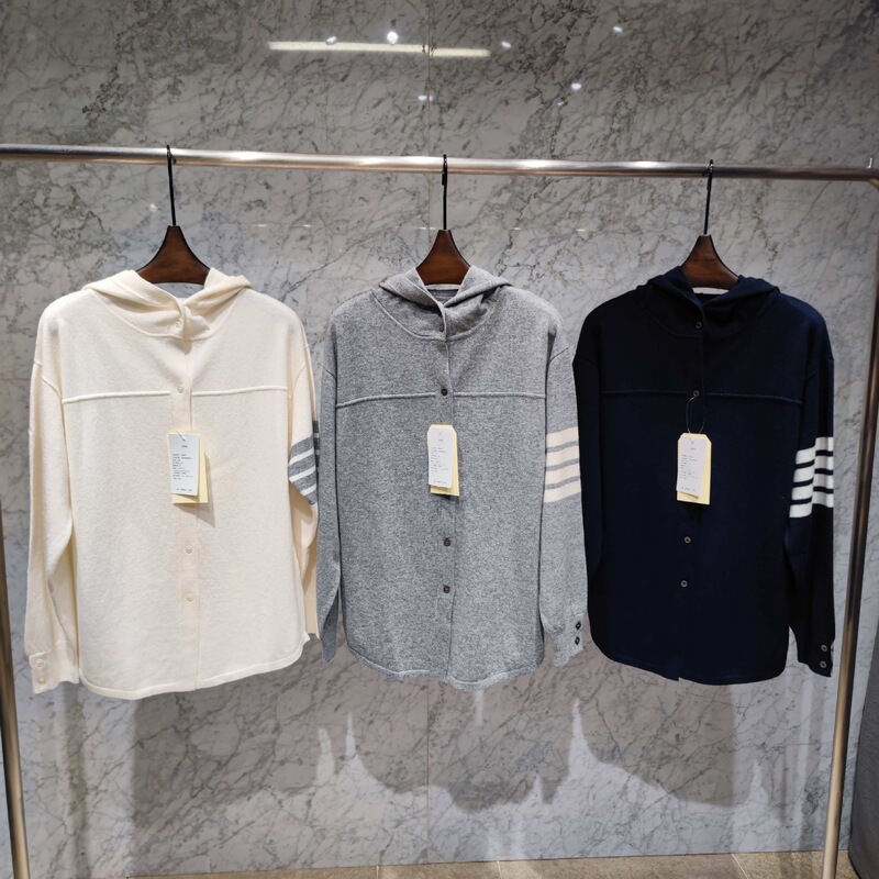 25Ss Tb Style Knitted Jacket Arm Four-Bar Hoodie Button Cardigan Wool Preppy Women's Style