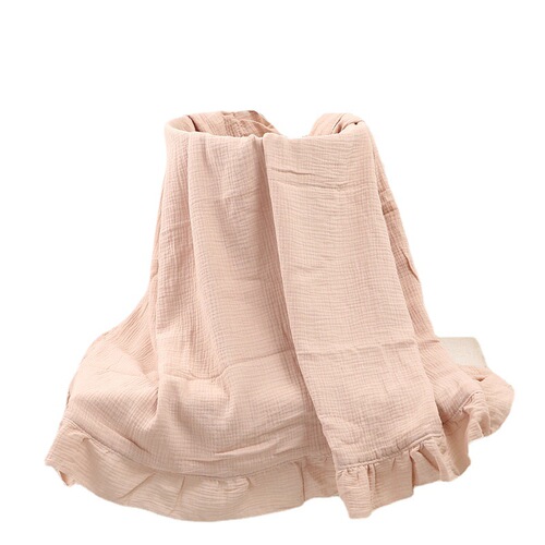Cross-border new double-layer cotton blanket—ultra-soft crinkle fabric with ruffled edges, perfect for baby bath towels, infant blankets, and stroller covers for kids.