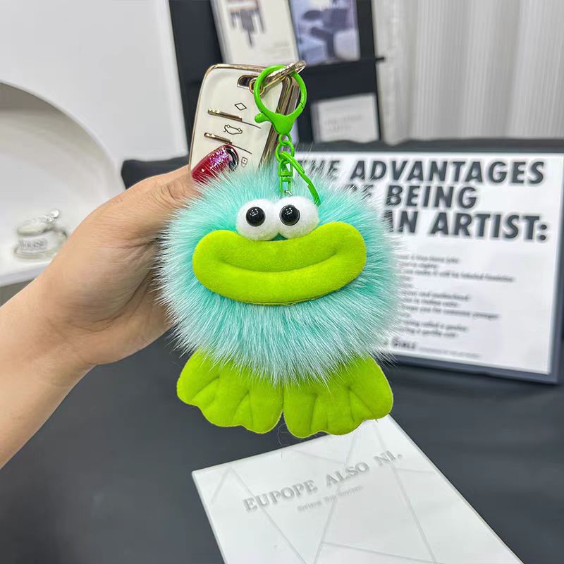 Cute zorro pelo pato boca de carbón bola de llavero de automóvil colgante en elf pelusa mochila colgante