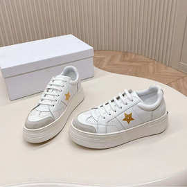 外贸D家星星厚底小白鞋2024新款松糕运动鞋休闲系带透气百搭板鞋