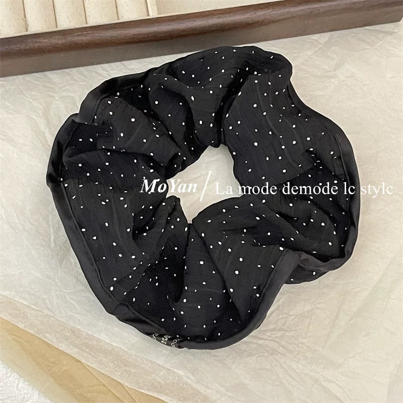 Zhao Lusi mismo estilo de lazo para el cabello del intestino grueso, lunares suaves franceses, volantes, nueva cuerda para el cabello de temperamento de flor para la cabeza, cuerda para la cabeza de todo fósforo