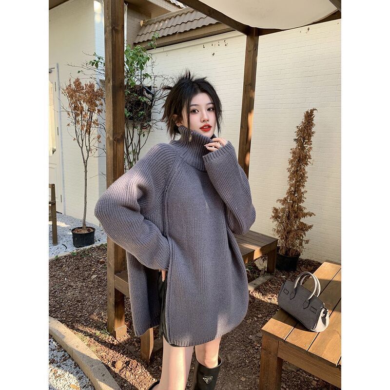 小众高领拉链加厚毛衣女秋冬季慵懒风宽松中长款针织衫设计感上衣|undefined