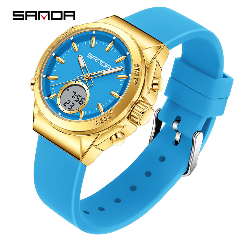 SANDA SANDA reloj electrónico multifuncional doble pantalla reloj deportivo reloj despertador cronógrafo de escuela secundaria relojes de estudiantes masculinos y femeninos