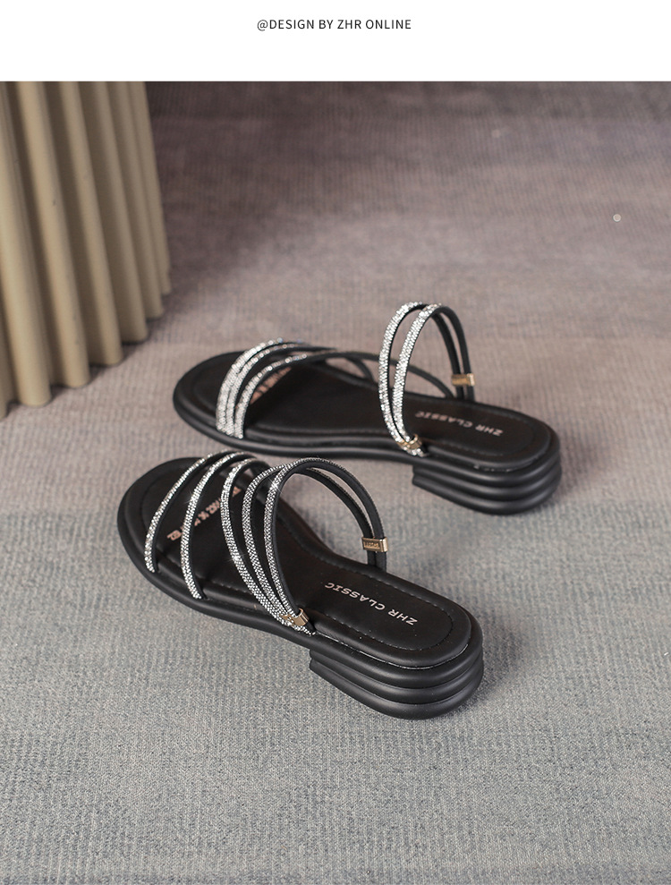 Sandal nữ đế bệt quai mảnh đính đá phong cách Pháp, dáng xăng đan hai kiểu — AY380 Đen chi tiết 22