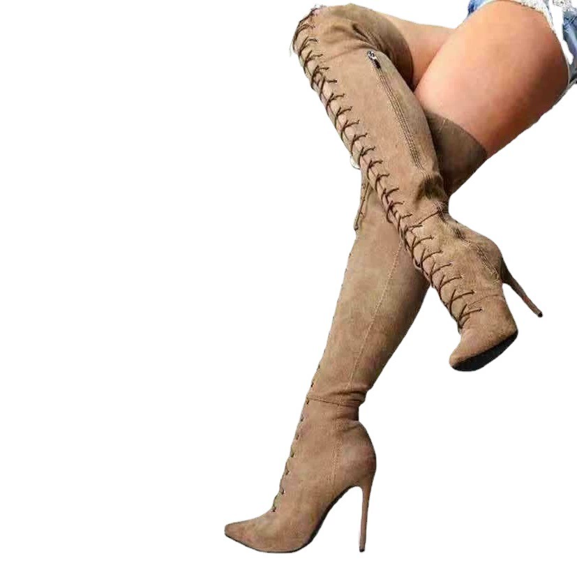 20 зимних замшевых туфель из вискозы на высоком каблуке и длинном каблуке, европейские и американские женские модные остроносые сапоги