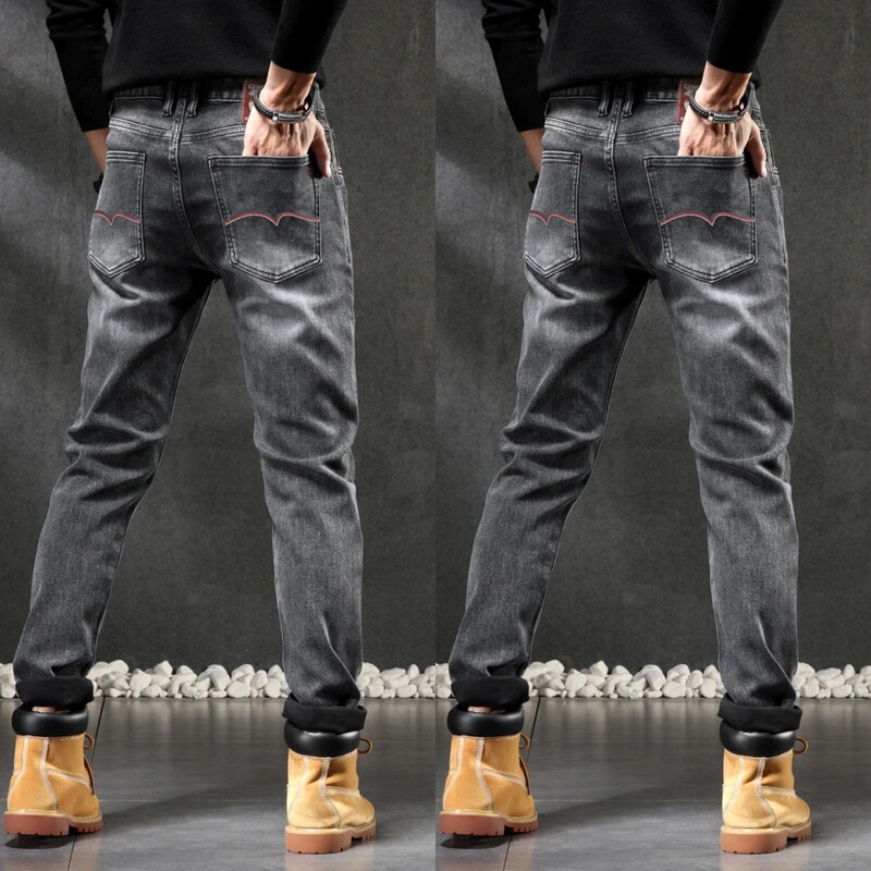 New Autumn Men's Retro Style Casual Pants Black Warrior Series Slim Fit Versatile Comfortable Stylish Straight-Leg Jeans