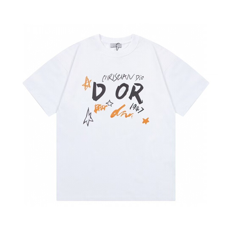 クロスボーダー 25ssCD ホームファッションブランド春夏新作落書きペイントレタープリントユニセックス純綿半袖Tシャツ|undefined