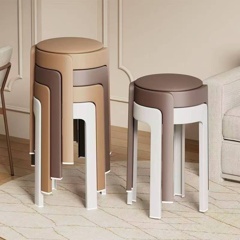 Modern minimalist upholstered chair, vanity stool, durable leather stool, stackable, thickened, household plastic stool, dining stool