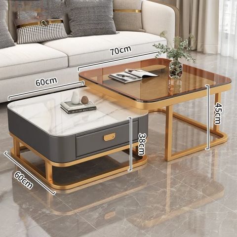 Mesa de té de lujo ligera sala de estar doméstica moderna y pequeña casa red cuadrada de vidrio rojo tablero de TV combinado mesa de té