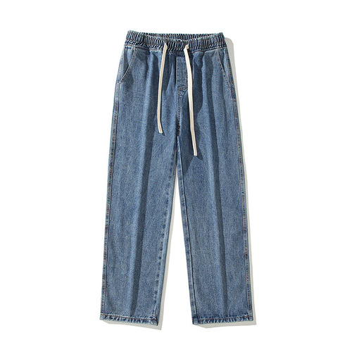 Autumn/Winter Men's Ins Trend Wide Leg Casual Versatile Elastic Waist Loose High Street Laced Straight Leg Pants