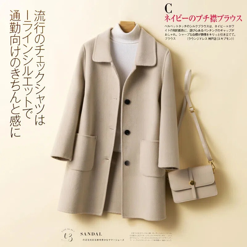 Anti-season Pure Wool Coat Women's Mid-length 2025 Spring and Autumn High-end Korean Double-sided Cashmere Woolen Coat