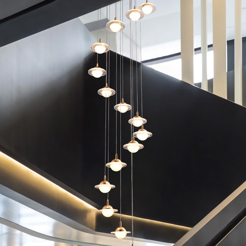 Gran hotel de ventas escalera lámpara del vestíbulo de la fábrica de la villa del edificio del dúplex lámpara del dúplex al por mayor modelado de la grúa de ventas