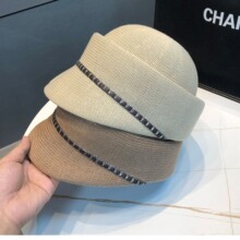 欧美编织链条鸭舌帽子女夏季薄款透气马术帽休闲名媛显脸小太阳帽