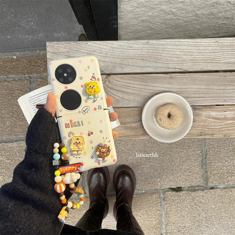 ins搞怪立体饼干彩条适用于华为pocket2手机壳折叠少女心三星zflip4/5/6新款小米折叠屏oppofindn3/2小众