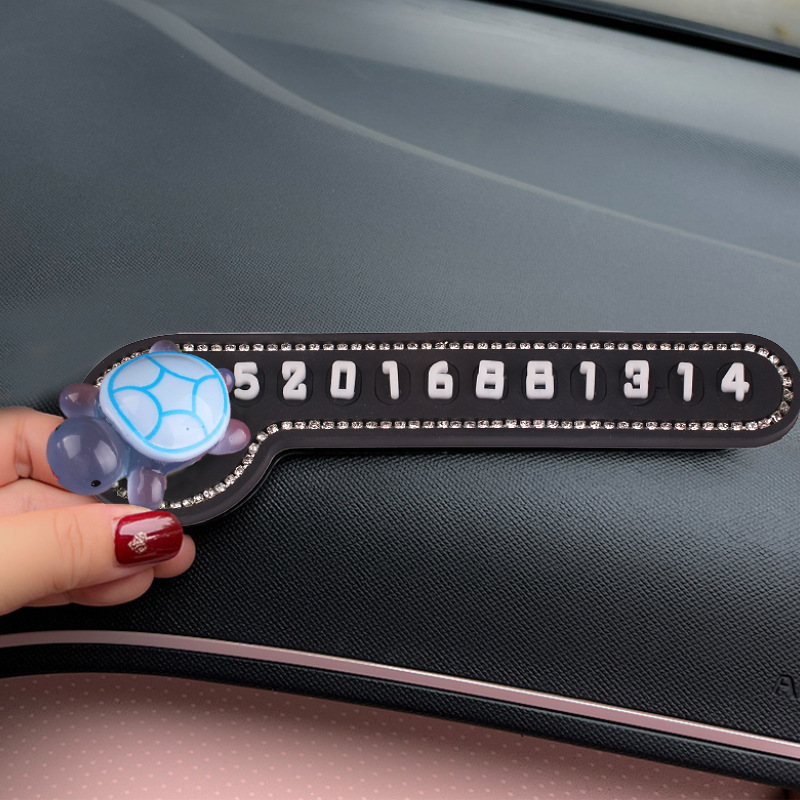 Tarjeta de estacionamiento temporal para automóvil, pequeña tortuga luminosa, teléfono móvil, número de teléfono, teléfono móvil, decoración