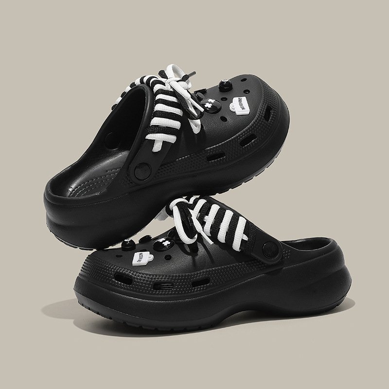 Pise en la mierda, zapatos con agujeros, ropa exterior de moda de verano para mujer, suela gruesa, transpirable, zapatillas Baotou, sandalias de playa antideslizantes