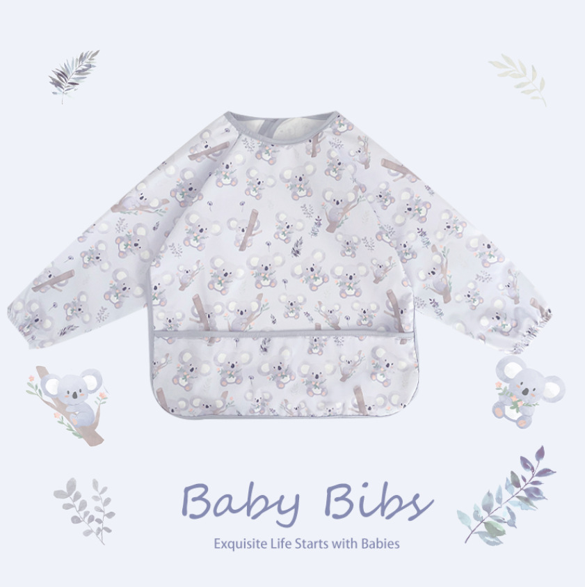 Biblioteca de bebé de algodón para niños mono de manga larga bebé comiendo babero impermeable bebé anti-vestirse suministros maternos e infantiles al por mayor