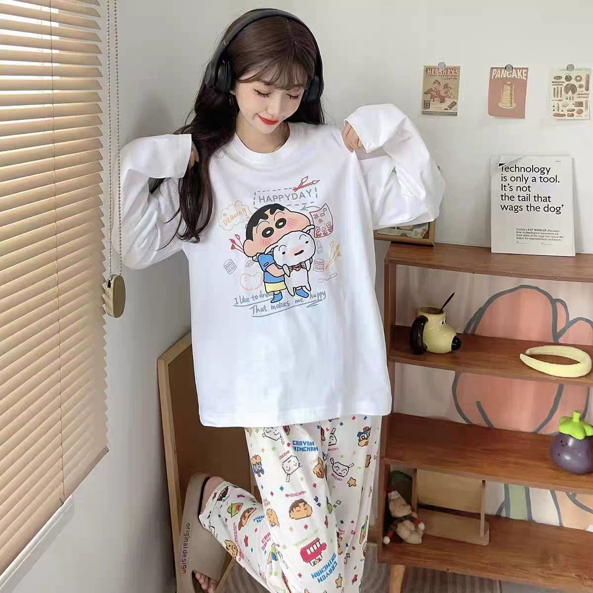 Карикатурные тонкие демисезонные комфортные пижамы, комплект, oversize