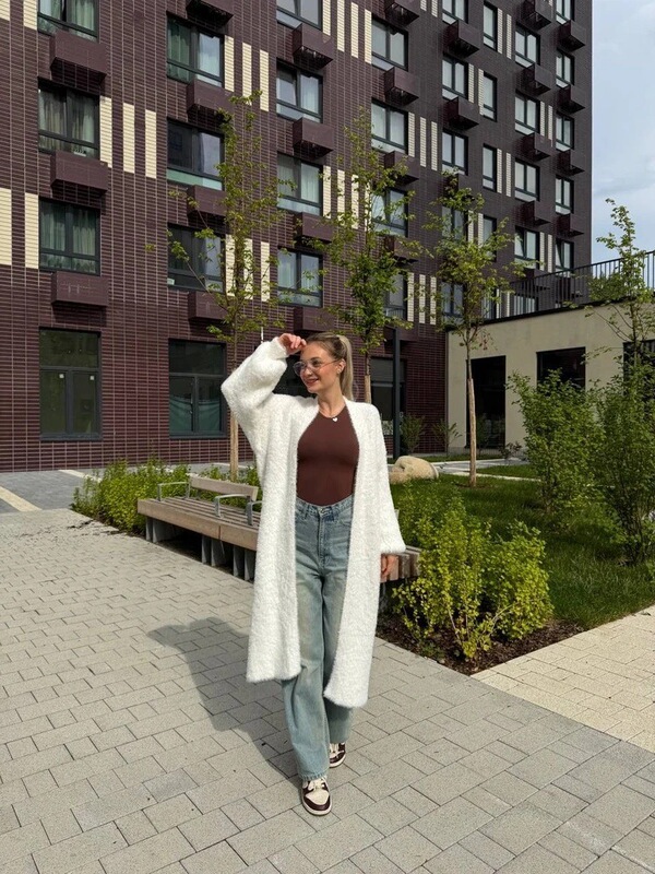 Cross-Border Imitation Mink White Knitwear Cardigan Outwear Women's Autumn and Winter Loose Plush Fluffy Long Cardigan