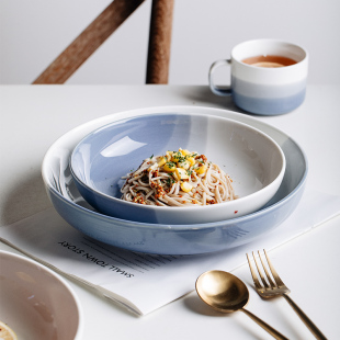 Nordic Tableware Household Ceramic Rice Bowl Creative Large Soup Bowl Soup Basin Vegetable Bowl Western Food Fruit Salad Shallow Bowl Deep Plate