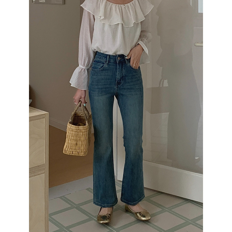 Gagd Four-Way Stretch Slightly Flared Nine-Point Jeans for Women, King Fried Version, High Waist, High Elasticity, Flared Pants for Small People