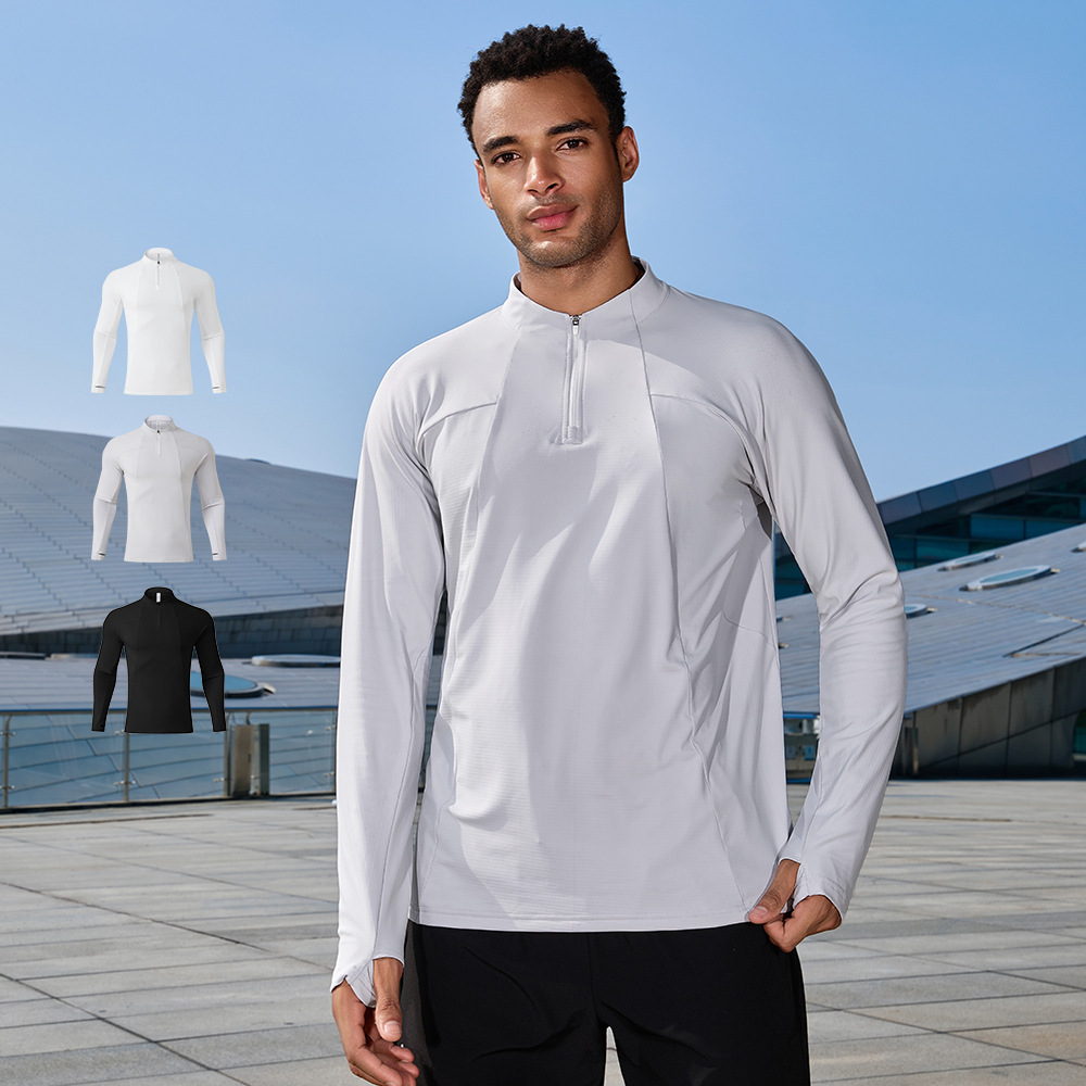 Dijia chaqueta deportiva al aire libre ropa de secado rápido elástico transpirable deportiva con semicirremela y camiseta de acondicionamiento físico de lana para hombres