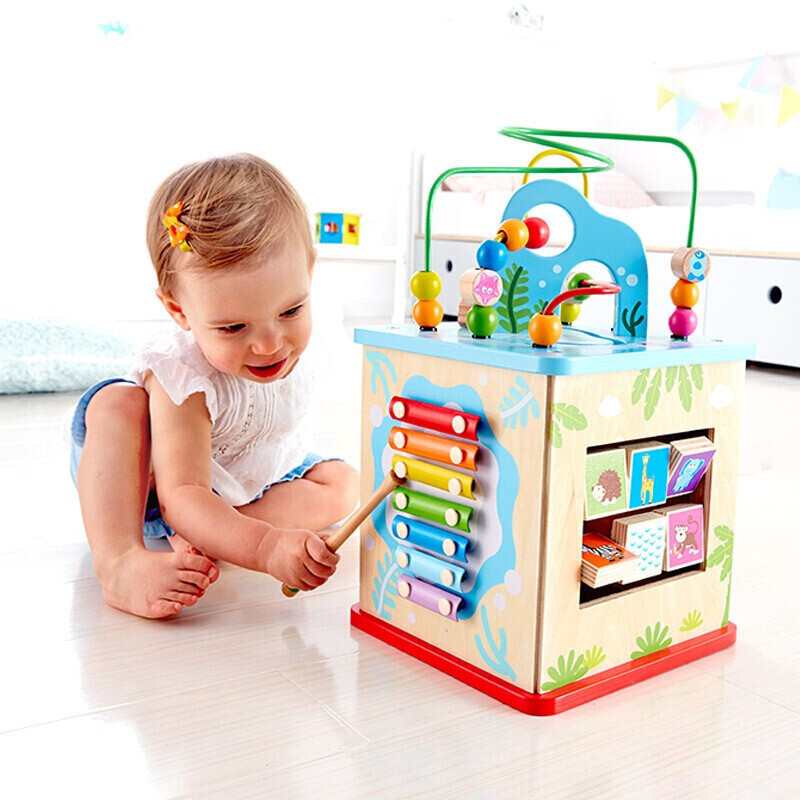 Hape ハッピーファームゲームボックス ビーズ付き 六面体 森の動物ゲームボックス ビーズ付き 宝石教育玩具|undefined