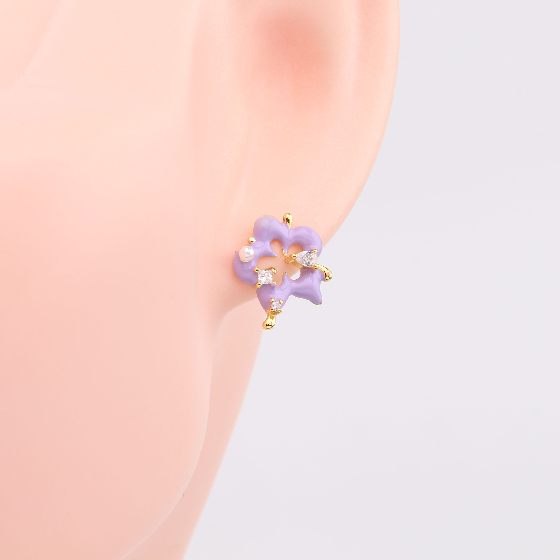 1 Pair Fairy Style Sweet Flower Enamel Plating Inlay Sterling Silver Zircon White Gold Plated Gold Plated Ear Studs display picture 3