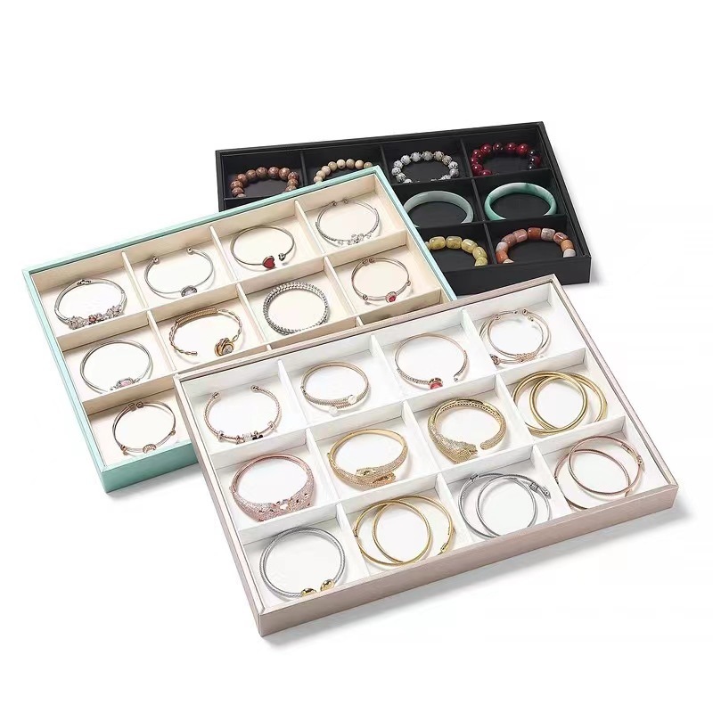 Gemstone Display Tray Bracelet Ring Bead Jade Bangle Necklace 12 Compartment 18 Compartment 24 Compartment Jewelry Tray