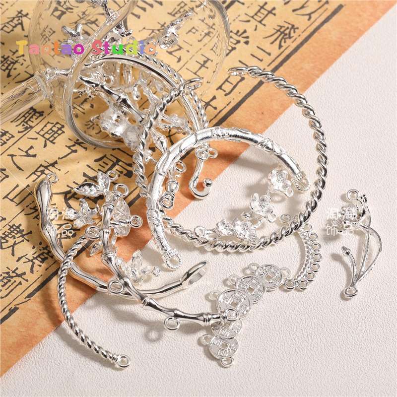 Mezcla de plata antigua brillante plata colgante de perlas DIY accesorios de joyería tubo de perlas dobladas tubo de flor colgante de diafragma brazalete de tres vías