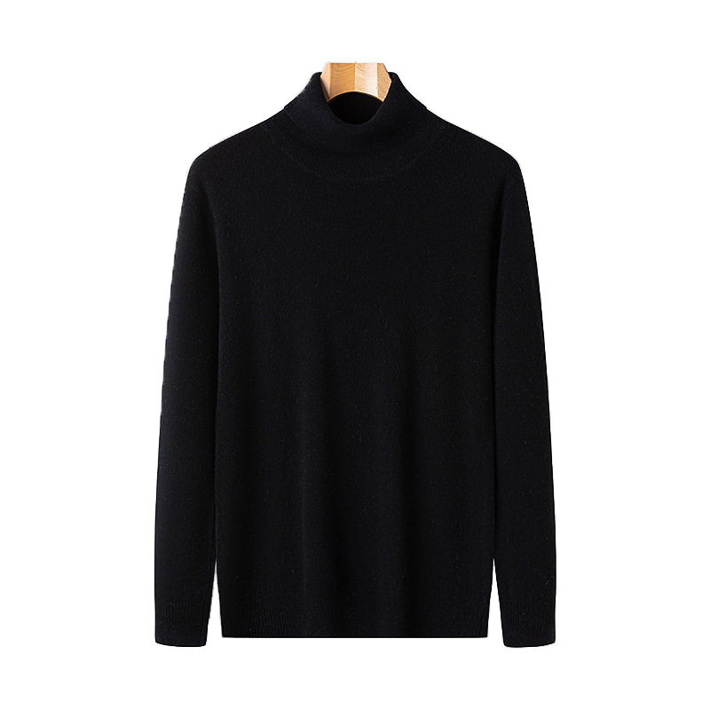 Camisa de punto otoño y invierno nuevo estilo de lana pura hombre de cuello alto delgado moda cálida manga larga suéter de hombre casual