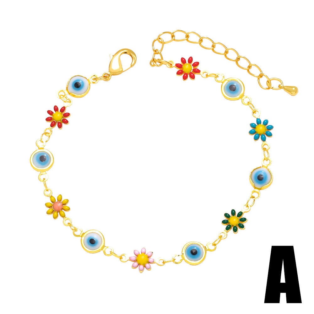 Bohemian Devilu0027S Eye Flower Copper Enamel Plating Inlay Resin Bracelets 1 Piece
