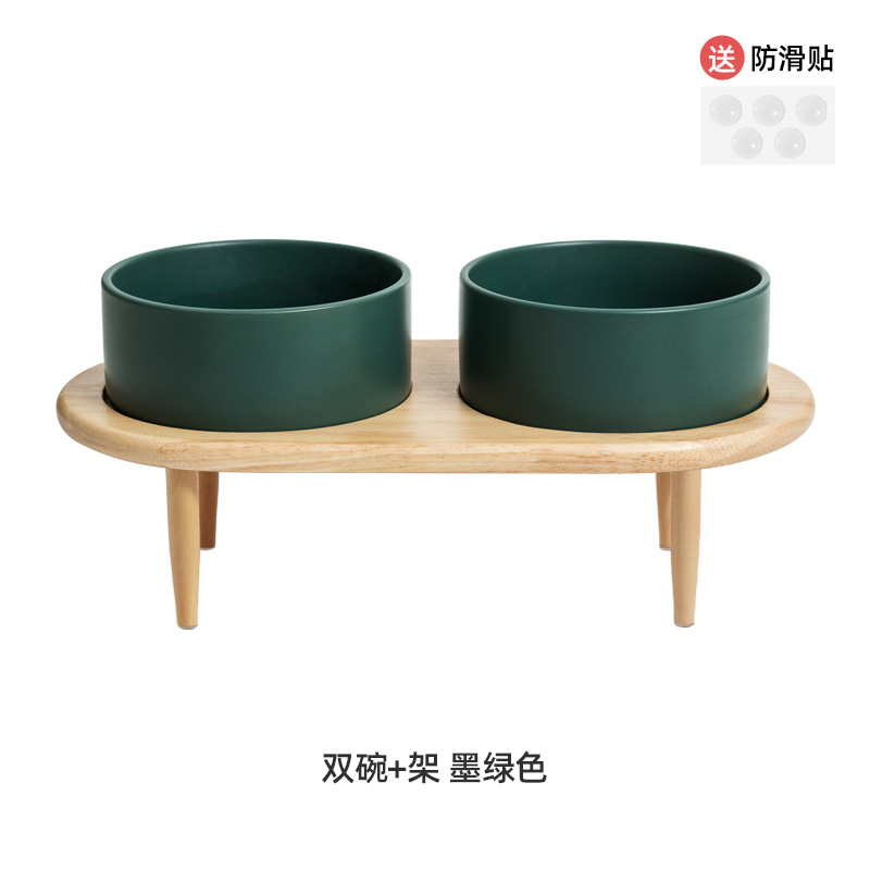 Comedero para mascotas, tazón para comida de gatos, tazón doble de cerámica, tazón para perros, tazón para gatos, dispensador de agua que protege el cuello, tazón de arroz de acero inoxidable