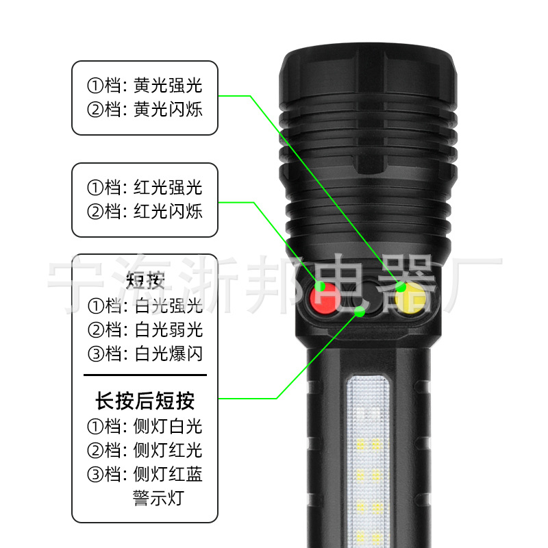 Nueva luz de señal de luz fuerte cinturón de vida luz lateral rojo Blanco verde/amarillo de tres colores batería incorporada luz de señal de ferrocarril linterna