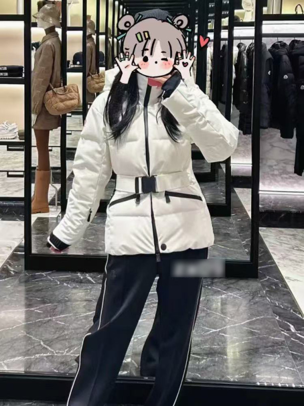 2025年秋冬Mon*新款90白鹅绒滑雪服外套系带收腰连帽蒙口羽绒服女|undefined