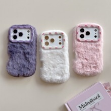 Soft Plush Stand Phone Case 适用iPhone17纯色毛绒支架手机壳