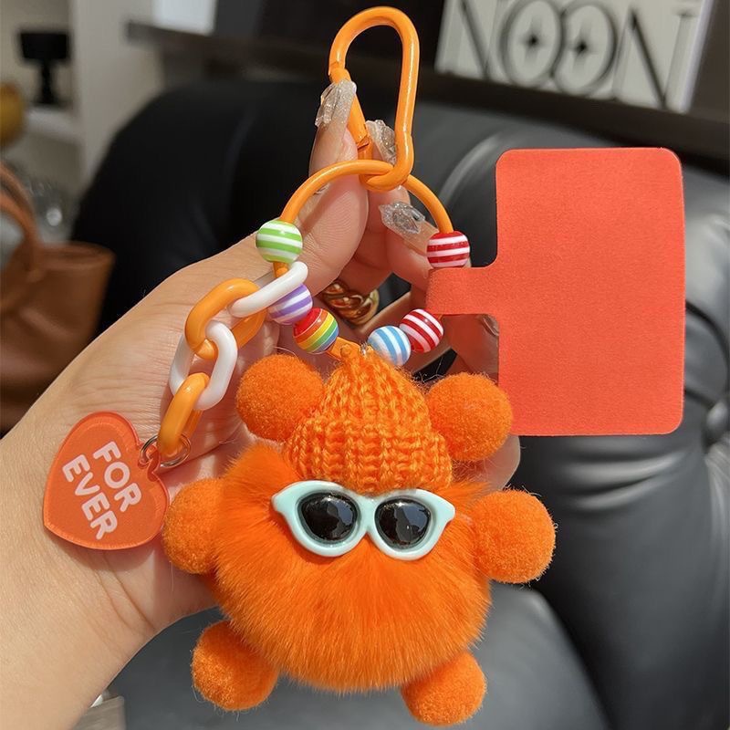 Niedlicher Rex-Kaninchenfell-Schlüsselanhänger mit kleiner Kohlekugel für das Auto, für Frauen, exquisiter Internet-Promi-Plüsch-Rucksack zum Aufhängen_voghion.com