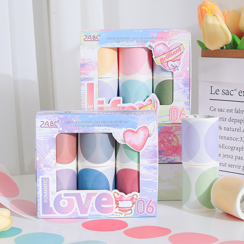 Juego de cinta de papel y colorido romántico, color Morandi, etiqueta de punto grande, etiqueta de sellado circular de cuenta de mano transfronteriza