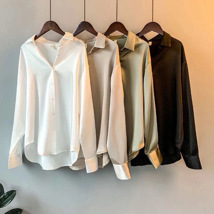 Triacetate Satin White Chiffon Shirt for Women 2026 Spring and Autumn New Korean Design Niche Style Top