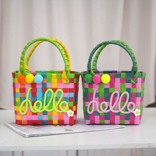 Summer Handmade Creative Colorfulful Woven Basket Letter Style Picnic Basket Wedding Souvenir Handbag