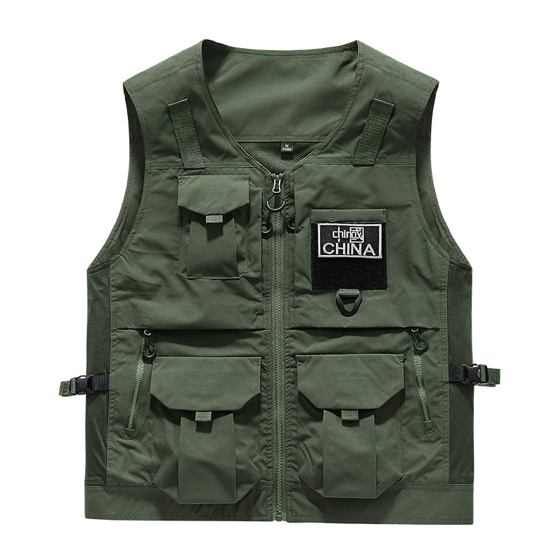 China estilo de hombre chaleco 2023 otoño al aire libre camuflaje bolsas de pegatina de cuello vertical chaleco de trabajo casuales chaqueta