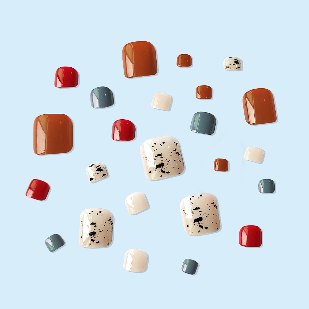24 piezas de verano de color de contraste de dopamina de uñas de pie, parches de uñas blancas dulces, uñas de desgaste transfronterizas, suministro directo.