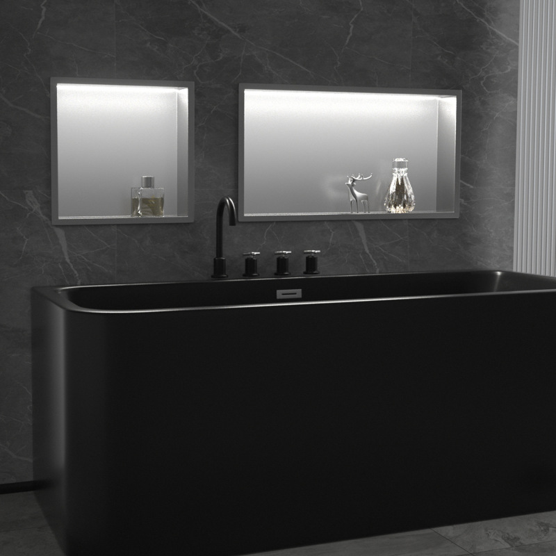 Bathroom Niche with Light, 304 Stainless Steel Material, Wall-Mounted Design, Quick Installation, Factory Direct Sale, Light Luxury Style