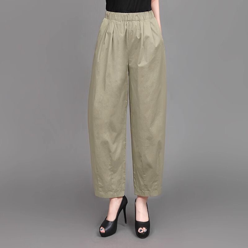 2026 New Summer Harem Thin Pants for Women, Cropped Pants, Loose Fit, Plus Size, Casual Carrot Style, Slimming Leg Casual Pants