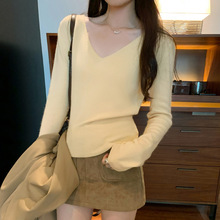 秋冬特价秋冬热销巨好看的V领内搭长袖针织衫女气质新款修身显瘦